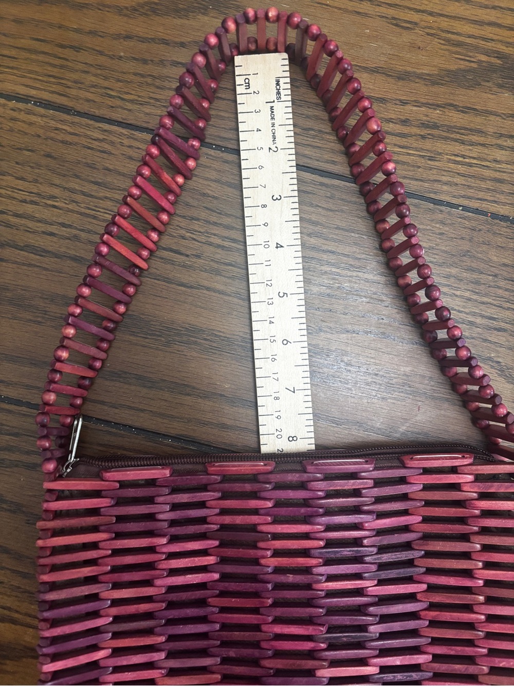 Wood Beaded Purse Bag Red Boho Earthy Beach Natural Artisan Hippie Retro Unique - Picture 8 of 9